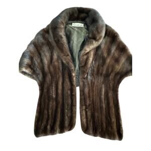 Vintage Mink Chocolate Brown Genuine Fur Stole Shawl Bullocks Cape